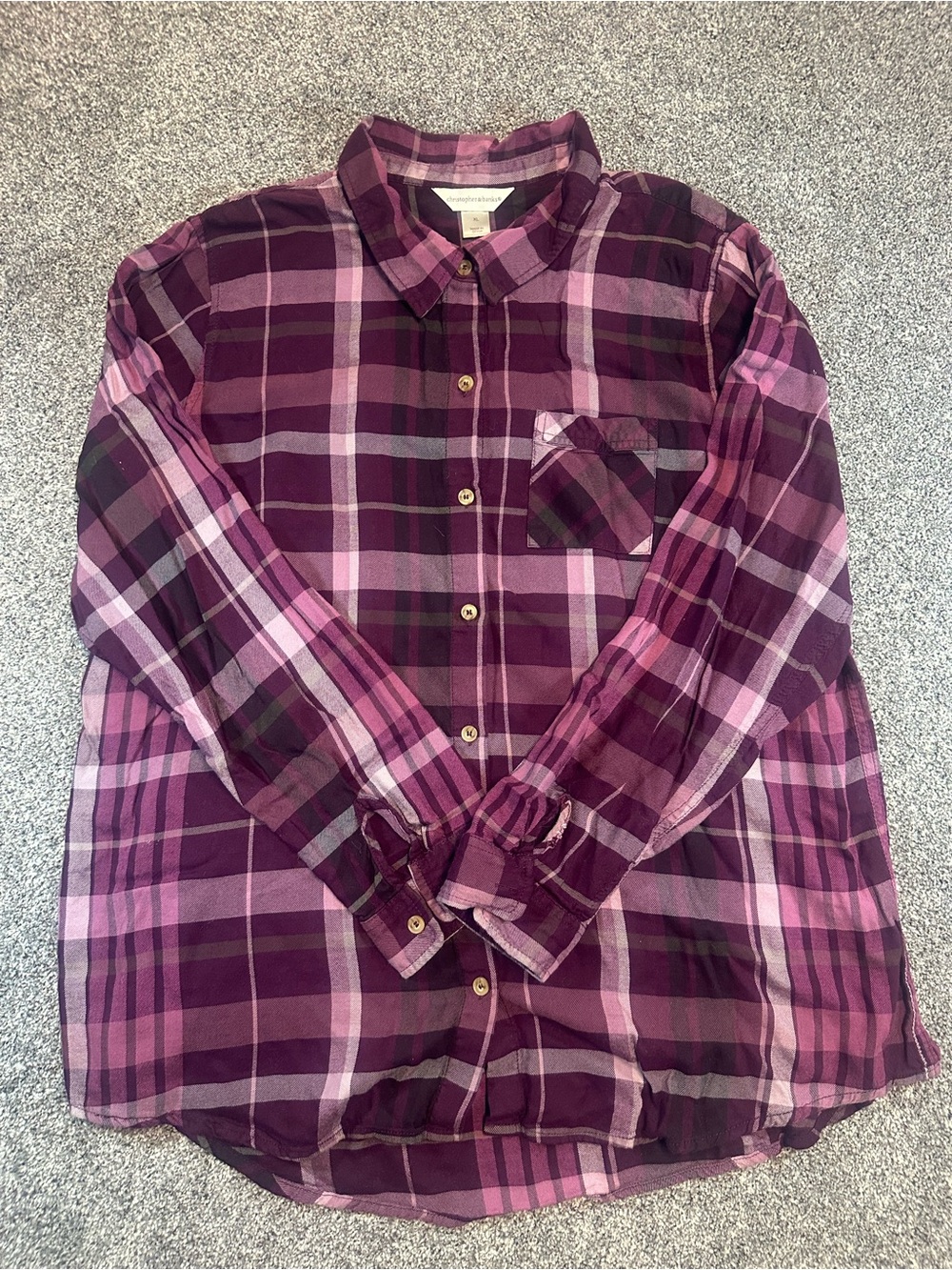Christopher & Banks Women’s XL Purple Plaid Button Down Shirt Cotton Rayon